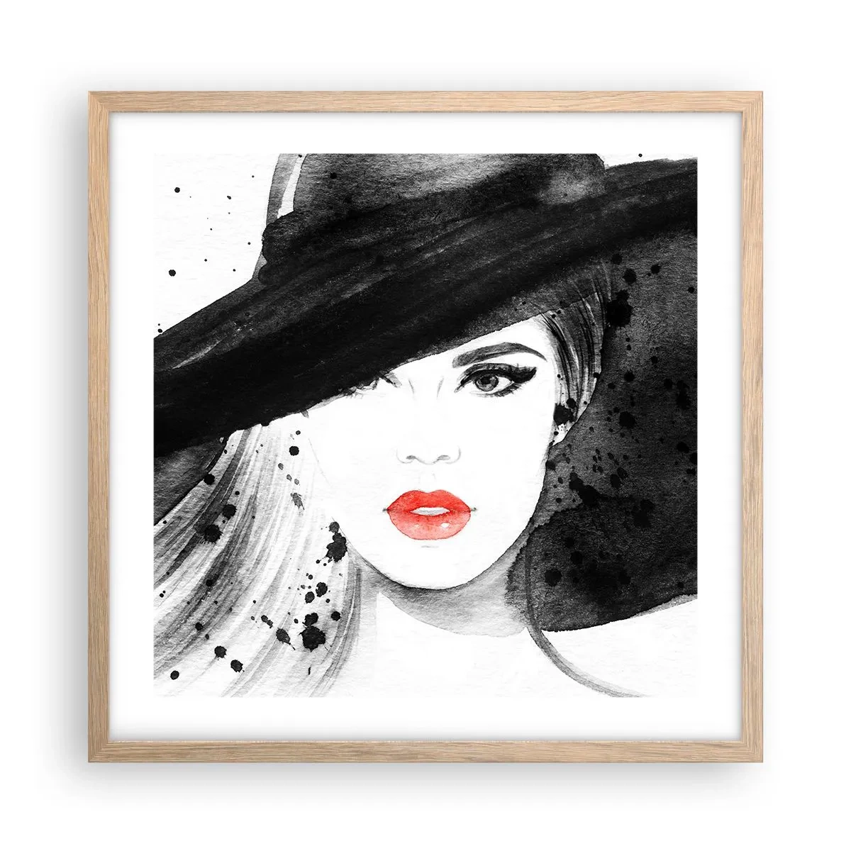 Een poster in een licht eiken lijst - Vrouw in het zwart - 50x50 cm