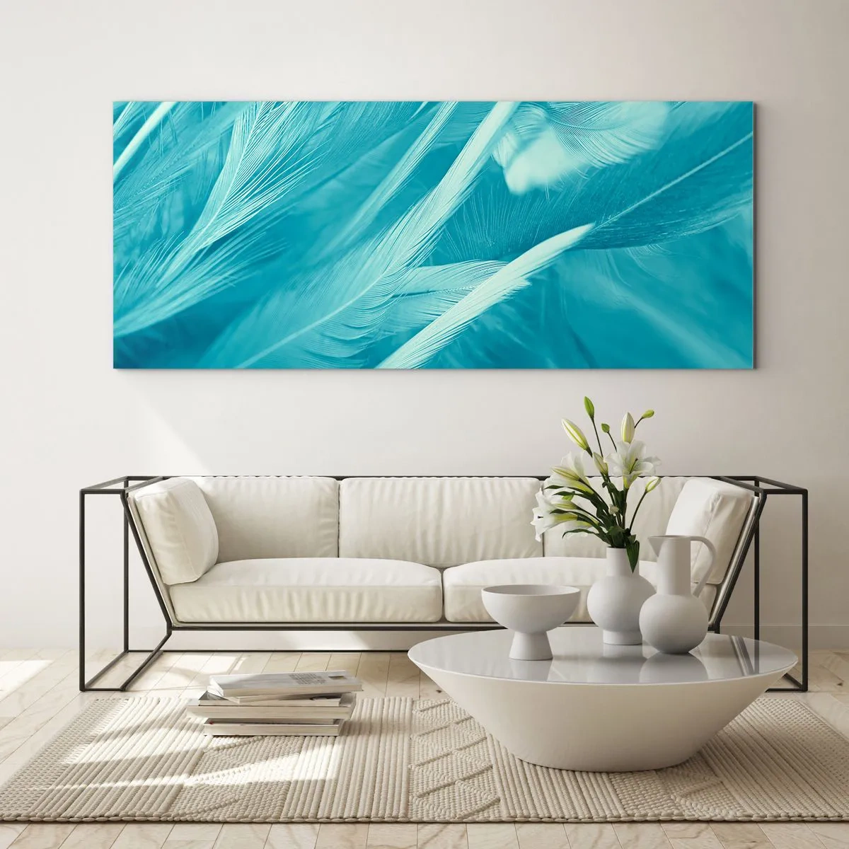 Schilderen op glas - Verdrinken in pluisjes - 140x50 cm