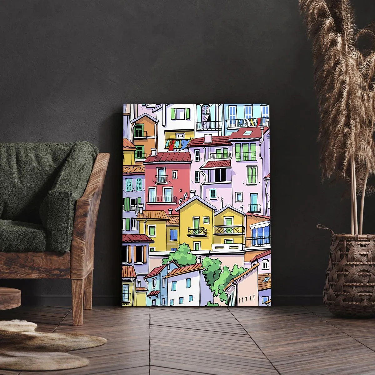 Schilderen op canvas - Vrolijke stad - 50x70 cm