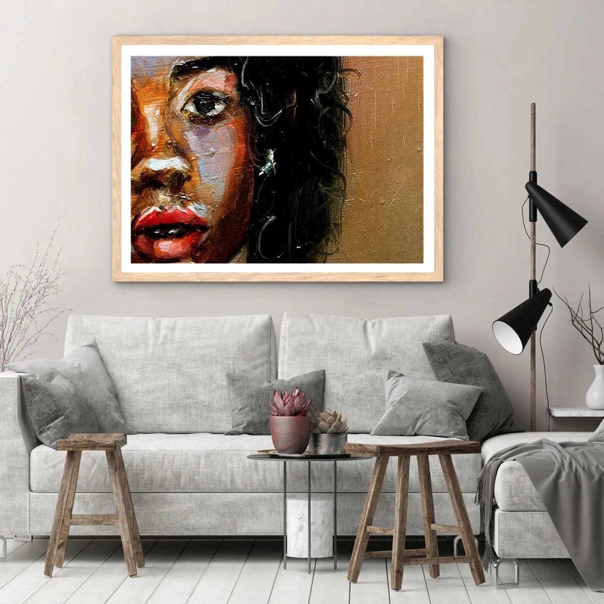 Een poster in een licht eiken lijst - Zwart en gloed - 100x70 cm