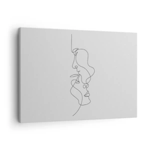 Schilderen op canvas - Een minimalistische tekening van twee gezichten op één lijn. - 70x50cm - De hitte van bittere verlangens - Moderne wanddecoratie voor woonkamer en slaapkamer ARTTOR