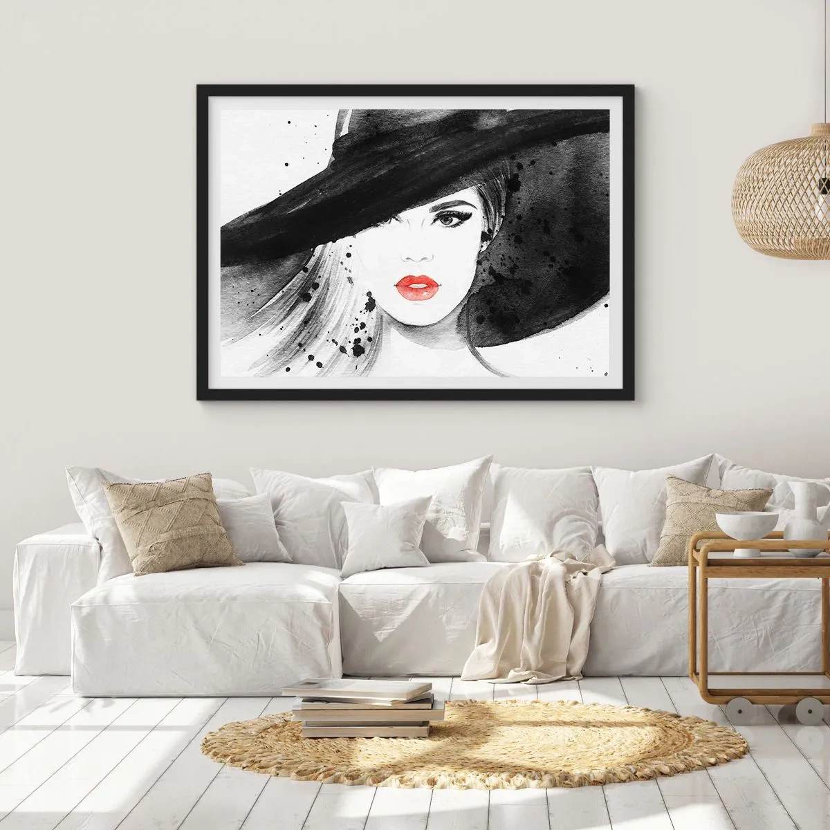 Poster in een zwarte lijst - Vrouw in het zwart - 70x50 cm