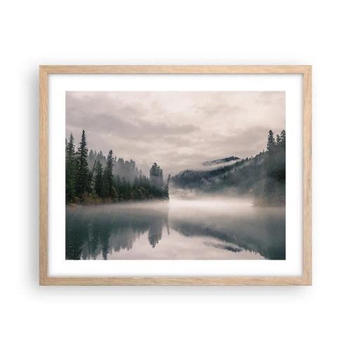 Een poster in een licht eiken lijst - In reflectie, in de mist - 50x40 cm