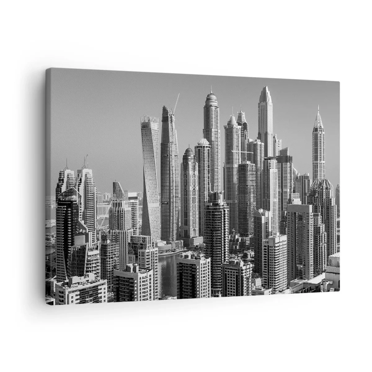 Schilderen op canvas - Panorama van moderne wolkenkrabbers in monochrome tinten - 70x50cm - Stad in de woestijn - Moderne wanddecoratie voor woonkamer en slaapkamer ARTTOR