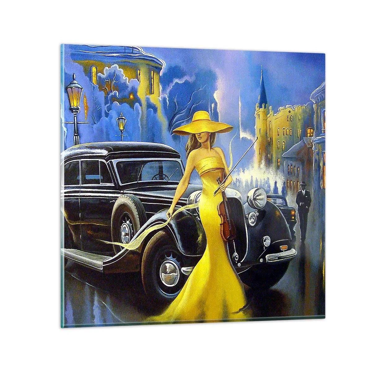 Schilderen op glas - Nocturne voor viool en liefde - 70x70 cm