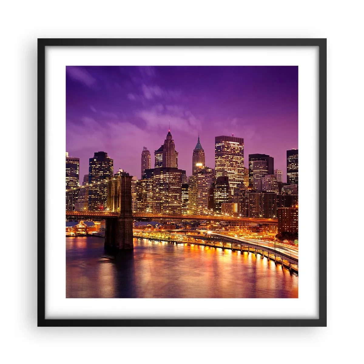 Poster in een zwarte lijst - Violet-goud Manhattan - 50x50 cm