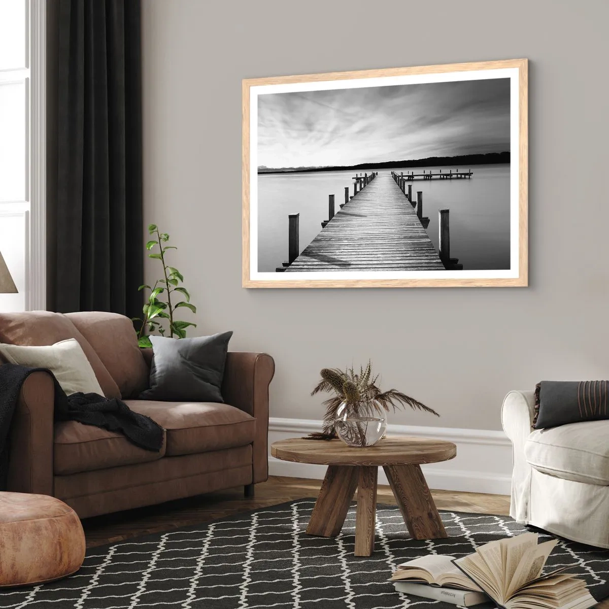 Een poster in een licht eiken lijst - Bij de waterput - vrede - 50x40 cm