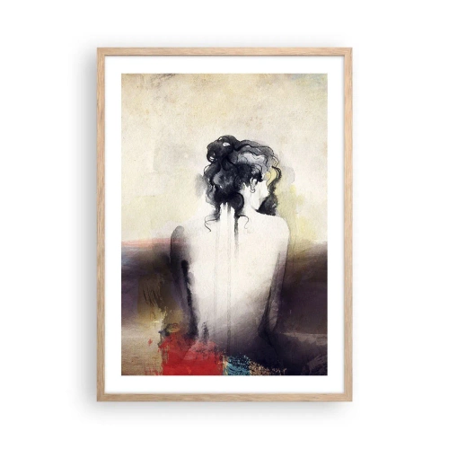 Een poster in een licht eiken lijst - Vloeiende lijnen, ovale vormen - 50x70 cm