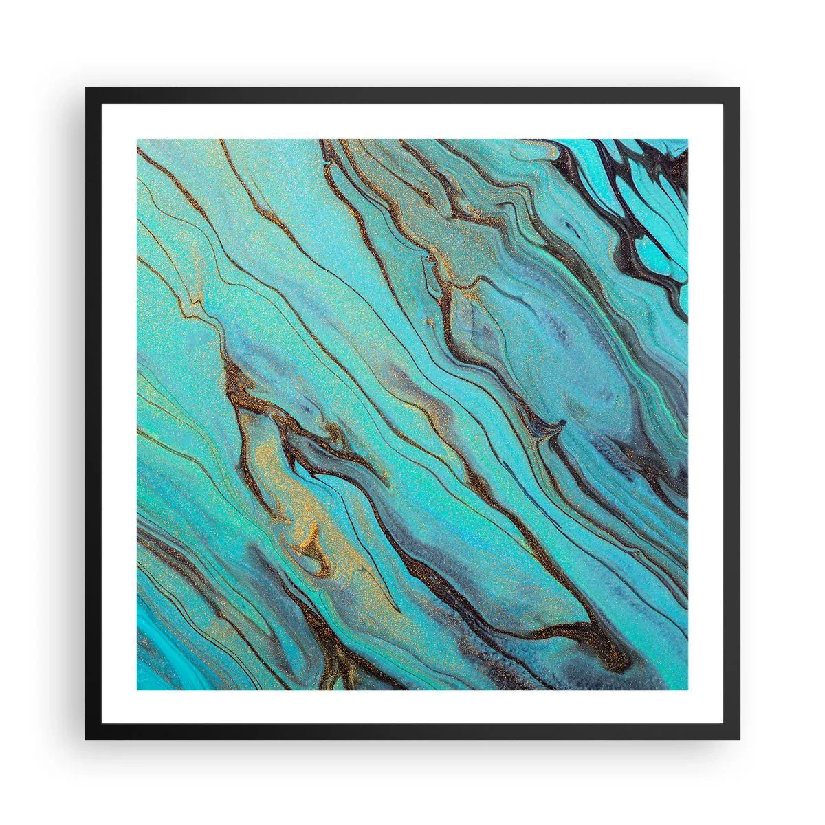 Poster in een zwarte lijst - Turquoise vloed - 60x60 cm