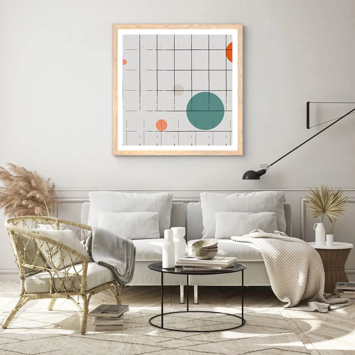 Een poster in een licht eiken lijst - Gevangen. Wij of zij? - 60x60 cm