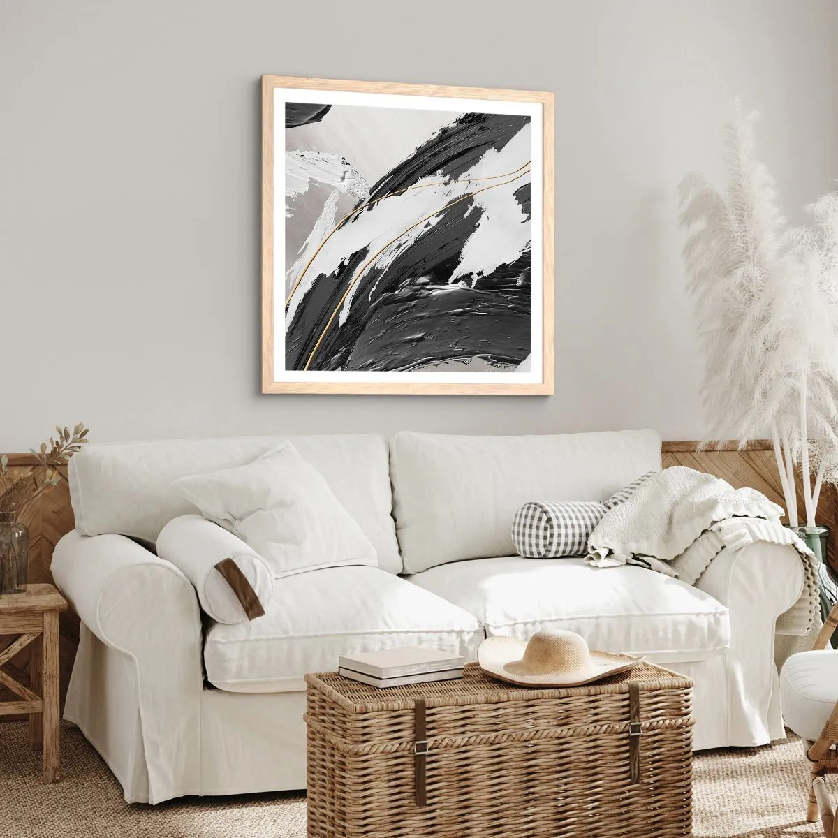 Een poster in een licht eiken lijst - Abstractie op grote schaal - 30x30 cm