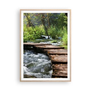 Een poster in een licht eiken lijst - Boven de schuimige waterval - 70x100 cm