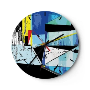 Wandklok - Klok - Geometrische abstractie in tinten blauw en zwart - 30x30cm - Bekijk de wereld vanuit een bepaalde hoek... - Moderne wanddecoratie voor woonkamer, keuken en slaapkamer ARTTOR
