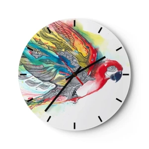 Wandklok - Klok - Een papegaai in intense kleuren met decoratieve patronen op zijn vleugels - 30x30cm - Leef kleurrijk - Moderne wanddecoratie voor woonkamer, keuken en slaapkamer ARTTOR