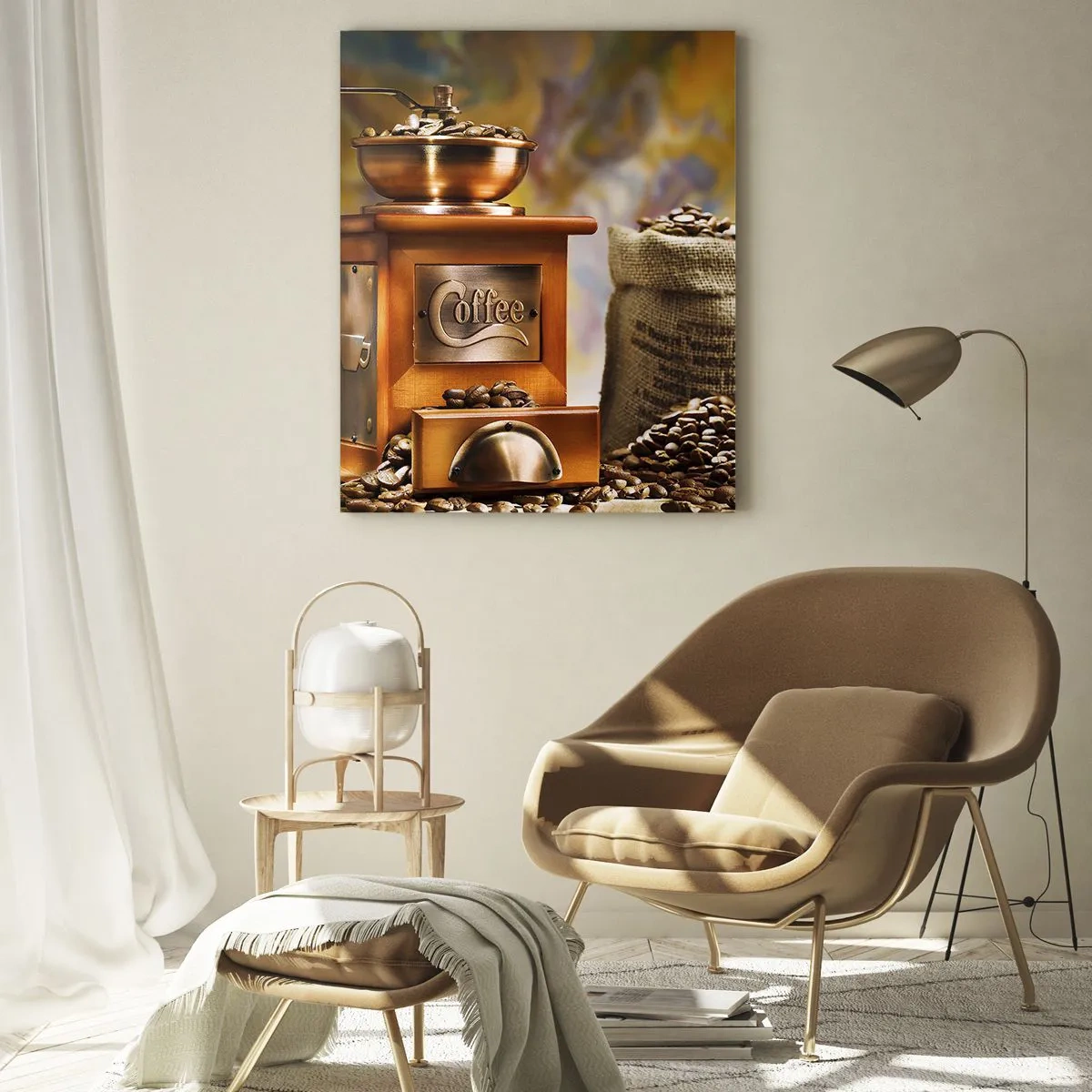 Schilderen op glas - Het knarsen van granen, het geratel van een grinder - 50x70 cm