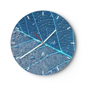 Wandklok - Klok - Bladstructuur in tinten blauw en grijs - 30x30cm - Leven in blauw - Moderne wanddecoratie voor woonkamer, keuken en slaapkamer ARTTOR
