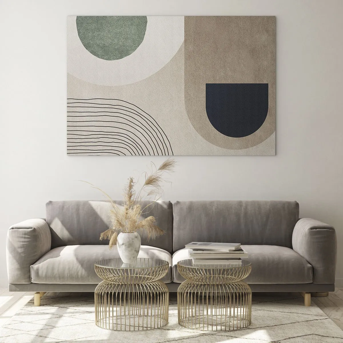 Schilderen op glas - Abstracte geometrische figuren in gedempte kleuren - 70x50cm - De zachtheid van het ovaal - Moderne wanddecoratie voor woonkamer en slaapkamer ARTTOR