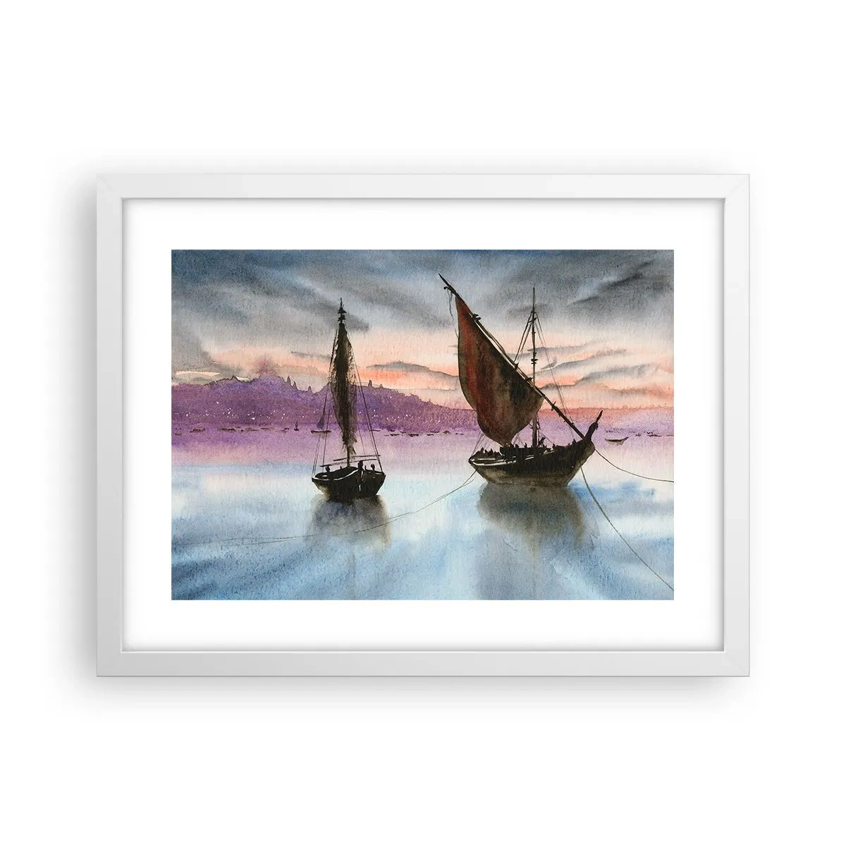 Poster in een witte lijst - Avond in de haven - 40x30 cm