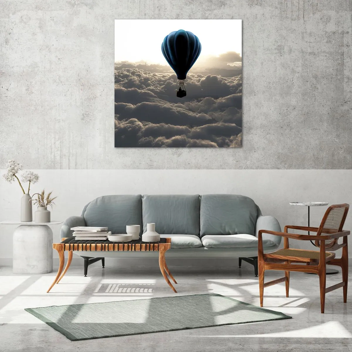 Schilderen op glas - Een zwerver boven de wolken - 70x70 cm