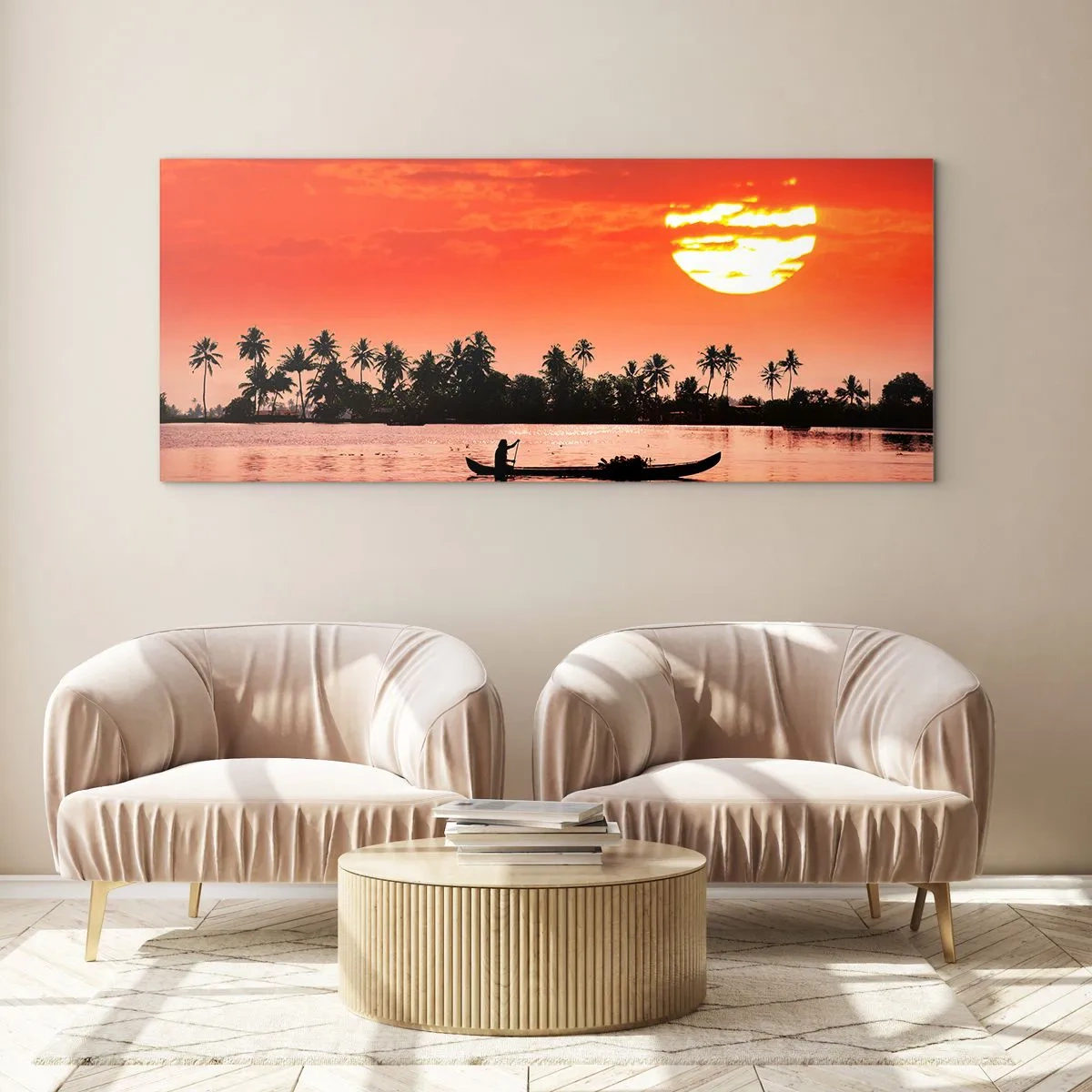 Schilderen op glas - De rust van de tropen bij zonsondergang - 90x30 cm