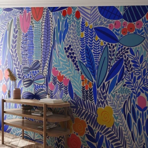 Fotobehang Premium Canvas - Hawaiiaanse tuin - Bloemen, Bladeren, Wei - 400x280 cm