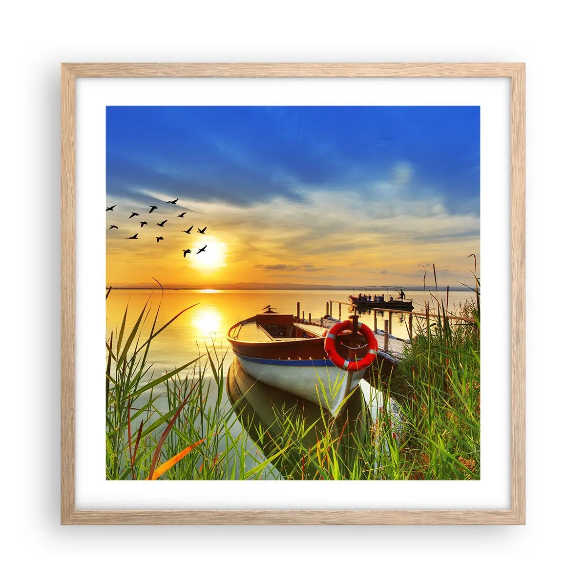 Een poster in een licht eiken lijst - De aalscholvers vliegen al weg - 50x50 cm