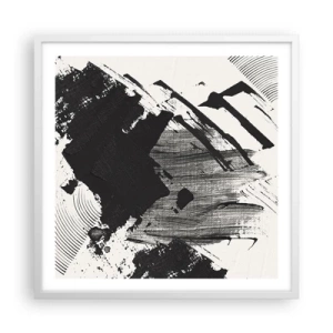Poster in een witte lijst - Abstractie – expressie van zwart - 60x60 cm