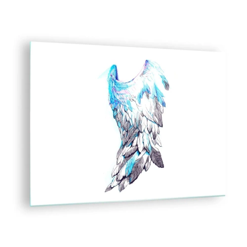Schilderen op glas - Engelen vleugels in tinten blauw en grijs - 70x50cm - Ik heb vleugels nodig - Moderne wanddecoratie voor woonkamer en slaapkamer ARTTOR