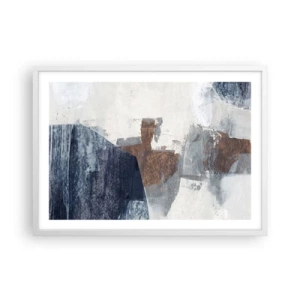 Poster in een witte lijst - Blauwe en bruine vormen - 70x50 cm