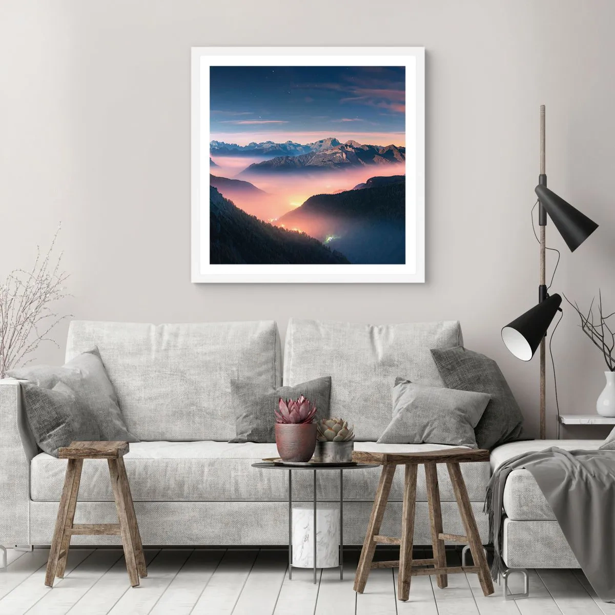 Poster in een witte lijst - Licht in de dalen - 40x40 cm