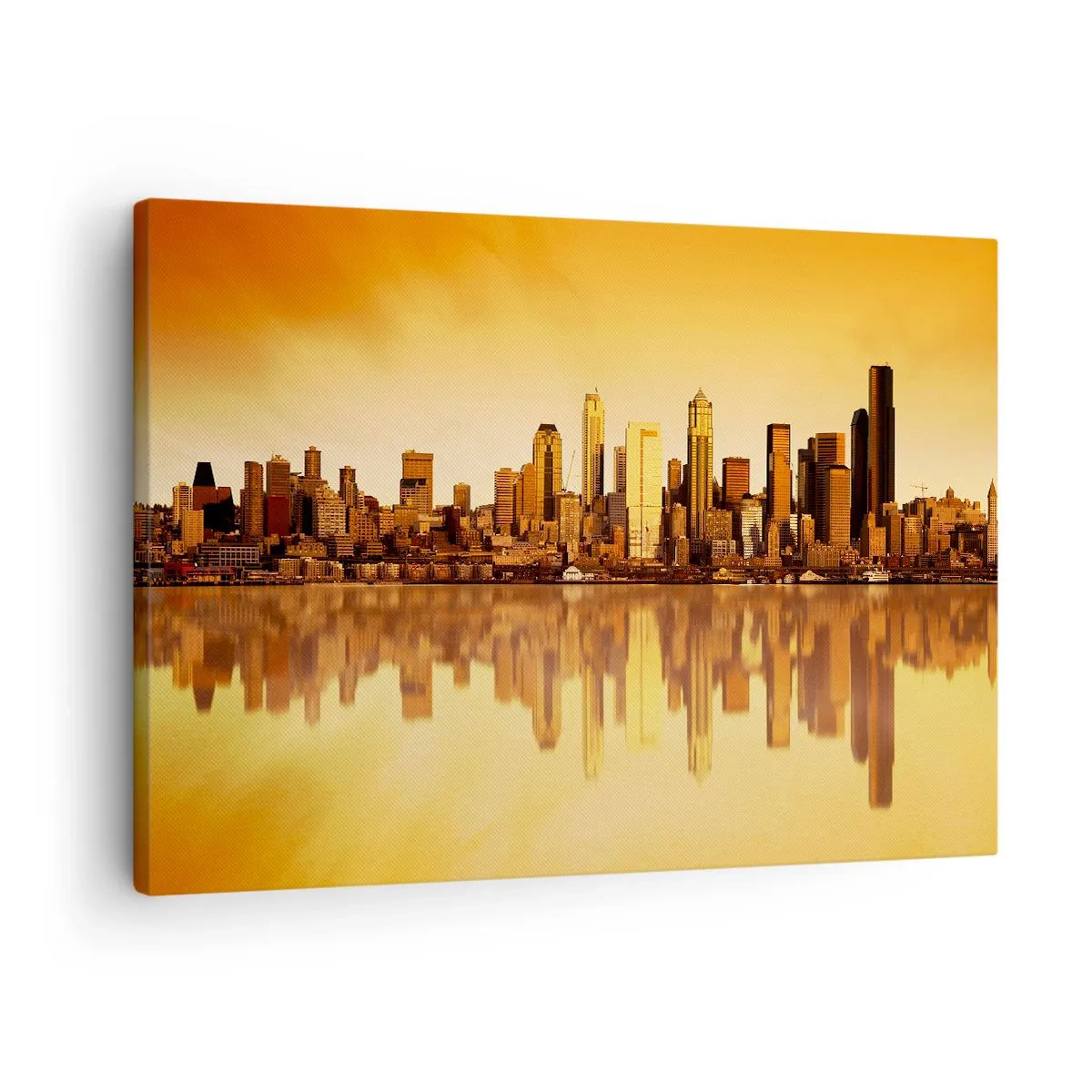 Schilderen op canvas - Stadspanorama weerspiegeld in het water bij zonsondergang - 70x50cm - De stilte van de metropool - Moderne wanddecoratie voor woonkamer en slaapkamer ARTTOR