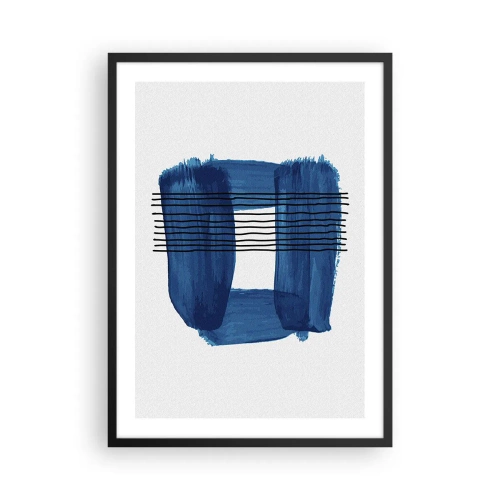 Poster in een zwarte lijst - Abstracte compositie in tinten blauw - 50x70cm - Blauwe en zwarte compositie - Moderne wanddecoratie voor woonkamer en slaapkamer ARTTOR