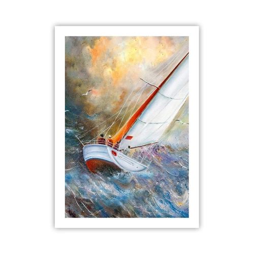 Poster - Lopend op de golven - 50x70 cm