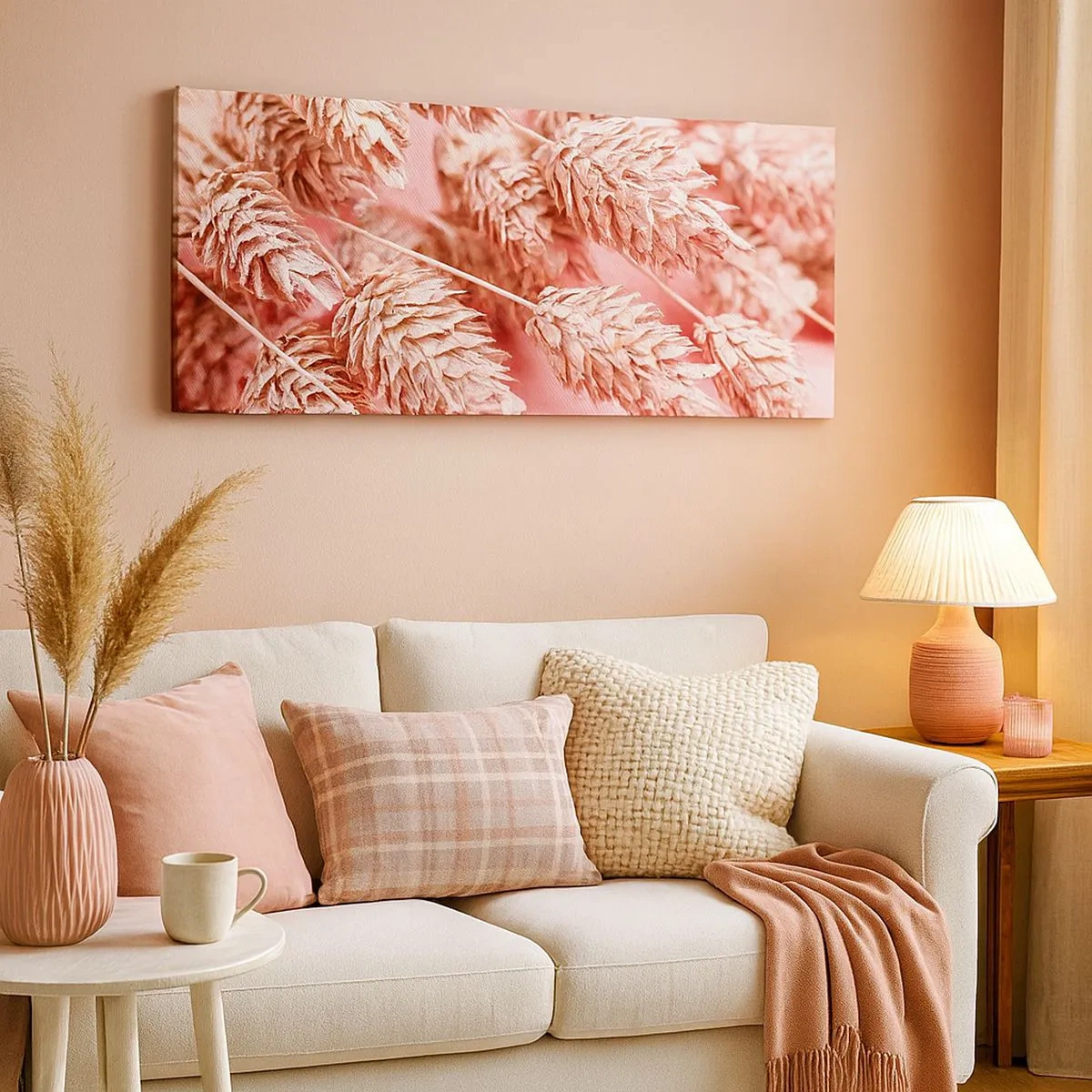 Schilderen op canvas - Een bloemencascade in roze - 100x40 cm