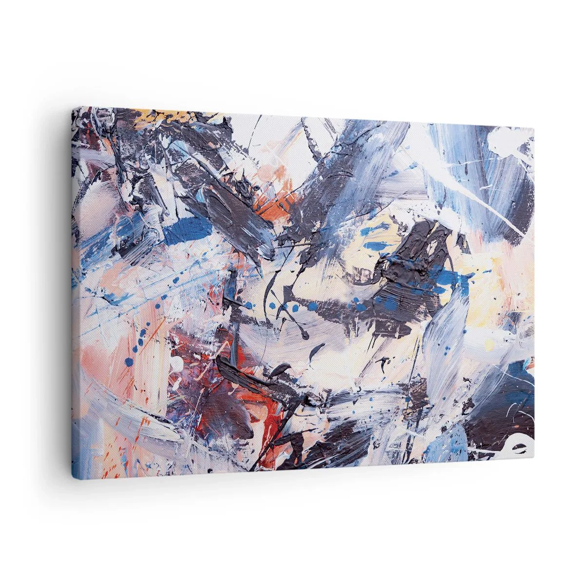 Schilderen op canvas - Abstractie met dynamische penseelstreken in blauw en rood. - 70x50cm - Gekke dans van abstractie - Moderne wanddecoratie voor woonkamer en slaapkamer ARTTOR