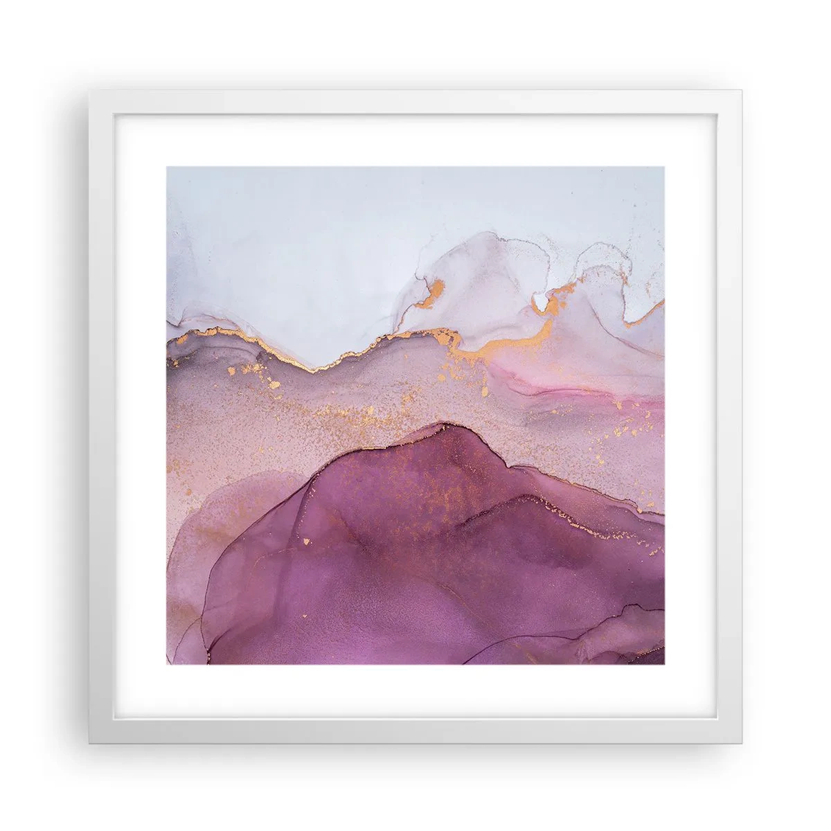 Poster in een witte lijst - Lila en paarse golven - 40x40 cm