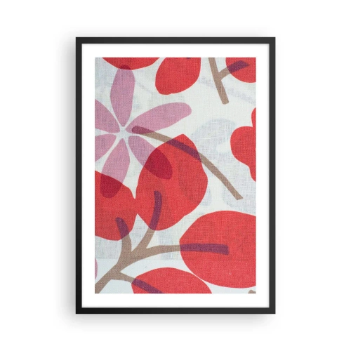 Poster in een zwarte lijst - Botanische compositie van bladeren en bloemen in rood - 50x70cm - Bloemstuk in roze - Moderne wanddecoratie voor woonkamer en slaapkamer ARTTOR