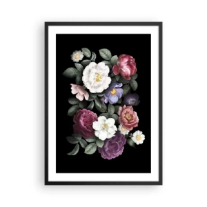 Poster in een zwarte lijst - Een boeket bloemen op een zwarte achtergrond in vintage stijl - 50x70cm - Uit de Engelse tuin - Moderne wanddecoratie voor woonkamer en slaapkamer ARTTOR
