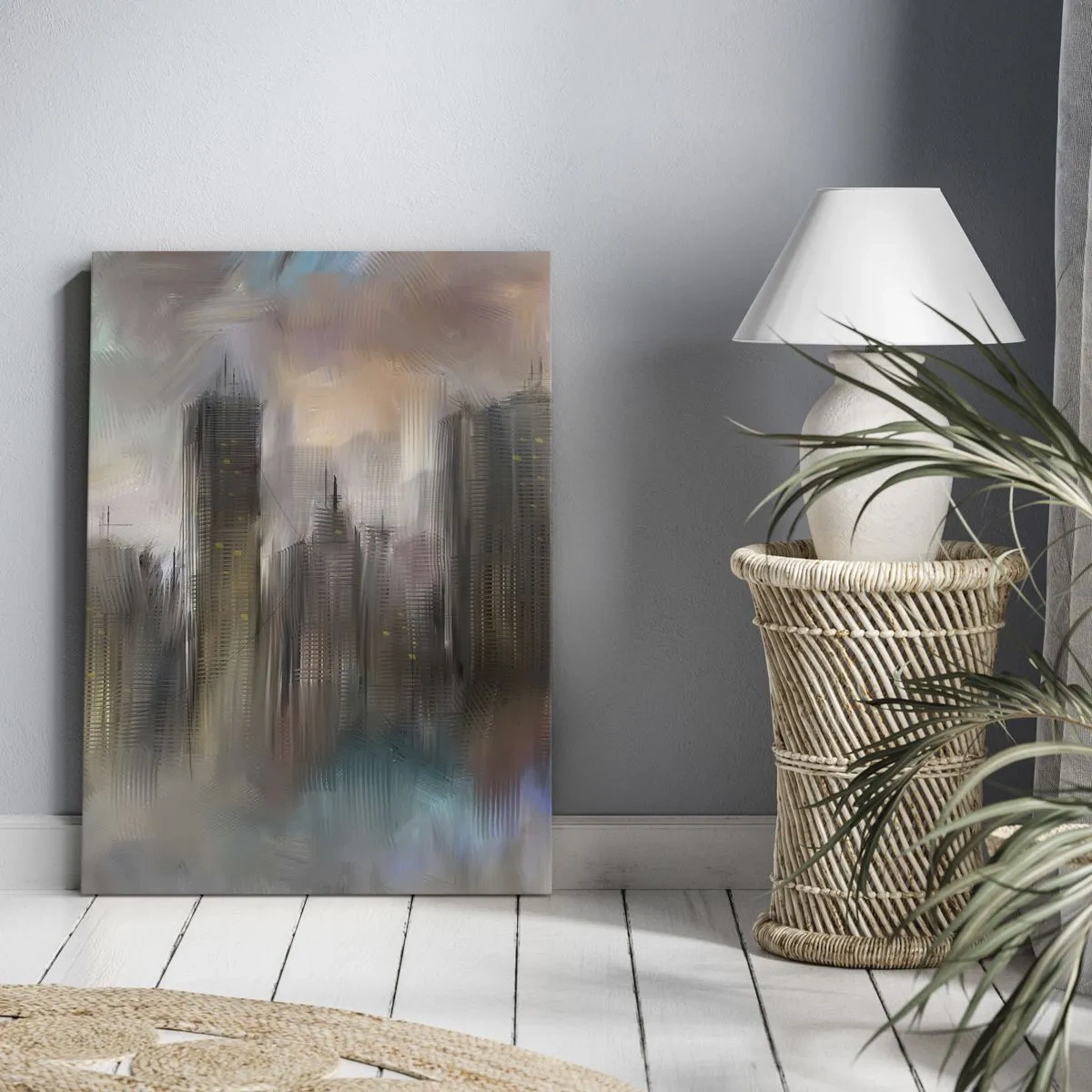 Schilderen op canvas - Een compositie van staal, steen en mist - 50x70 cm