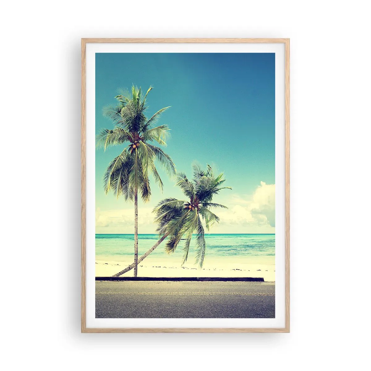 Een poster in een licht eiken lijst - Tijd om aan je vakantie te beginnen. - 70x100 cm