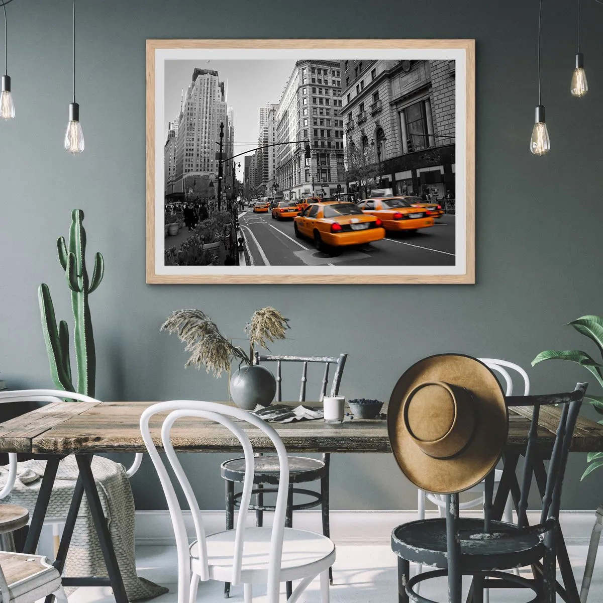 Een poster in een licht eiken lijst - De zonnen van grote steden - 40x30 cm