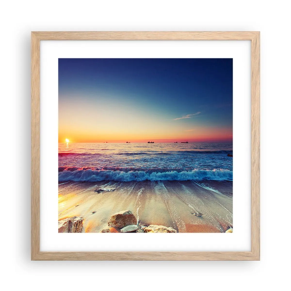 Een poster in een licht eiken lijst - Hoe zit het met de horizon? - 40x40 cm