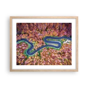 Een poster in een licht eiken lijst - Een kronkelende weg door het bos - 50x40 cm
