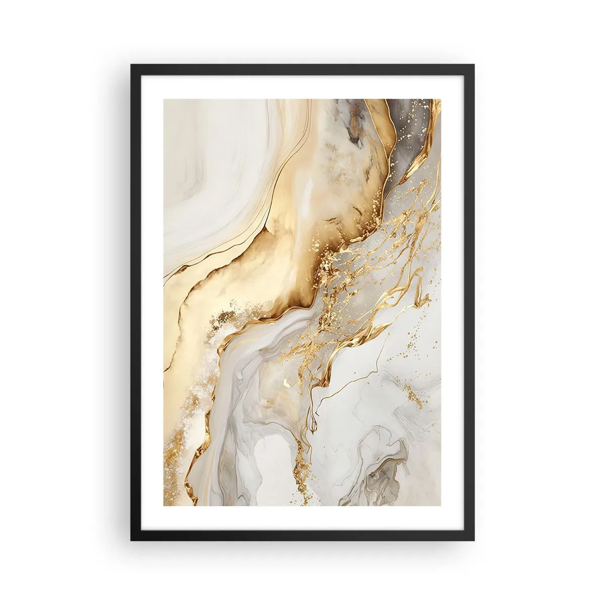 Poster in een zwarte lijst - Abstracte compositie van goud en wit marmer - 50x70cm - Abstractie: schoonheid en goedheid - Moderne wanddecoratie voor woonkamer en slaapkamer ARTTOR