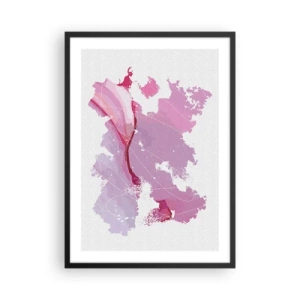 Poster in een zwarte lijst - Abstracte kaart in tinten roze en paars - 50x70cm - Kaart van de roze wereld - Moderne wanddecoratie voor woonkamer en slaapkamer ARTTOR