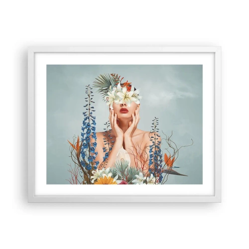 Poster in een witte lijst - Vrouw - bloem - 50x40 cm
