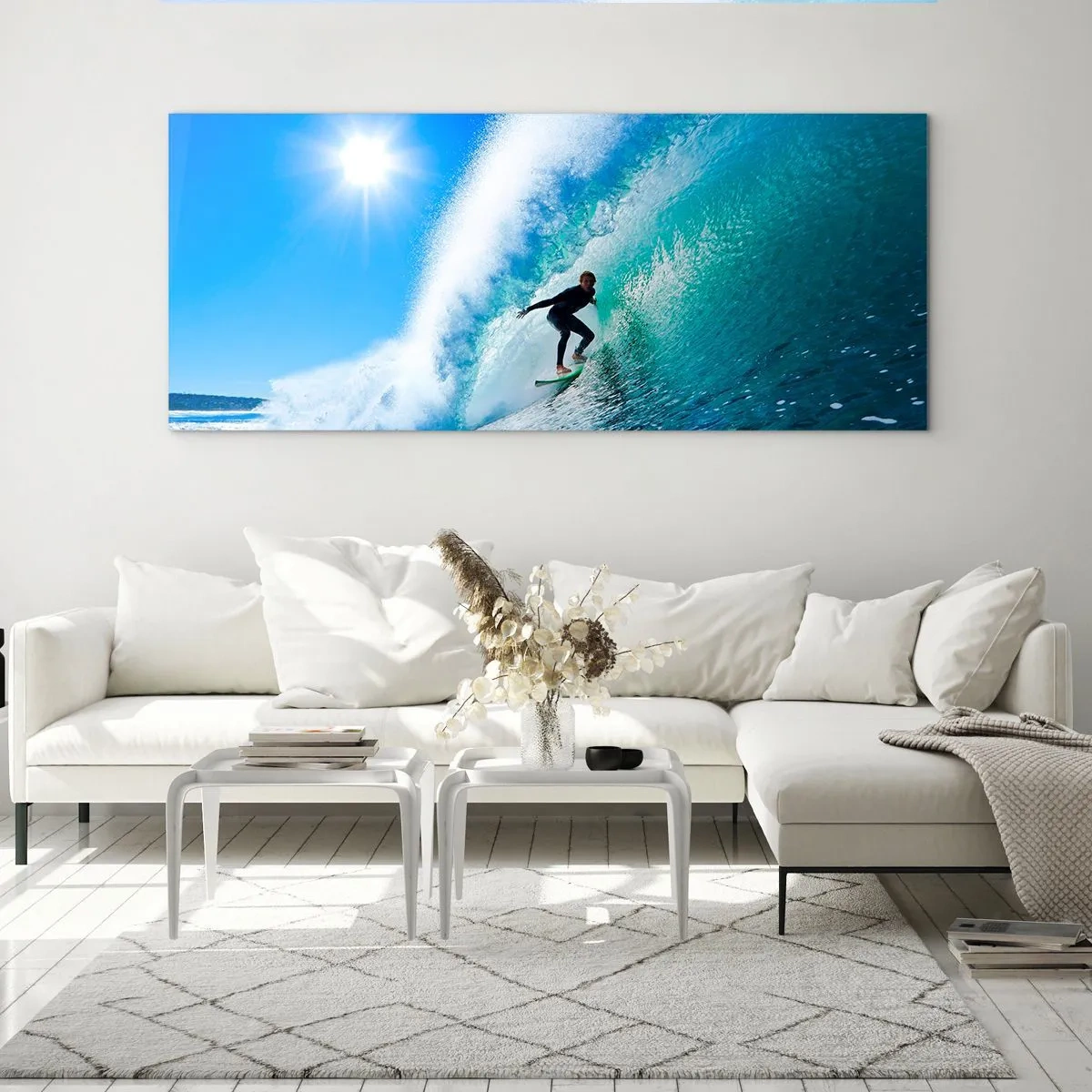 Schilderen op glas - Door het grote blauw - 140x50 cm