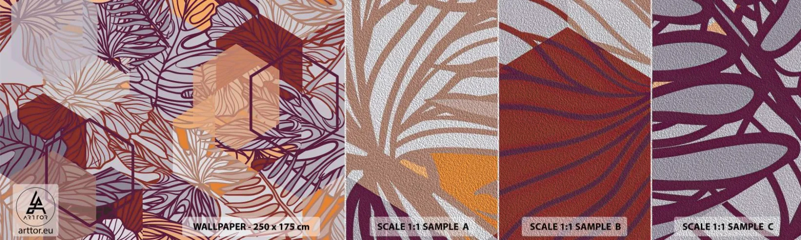 Fotobehang Monster Premium Sand - Onmogelijke relatie tussen geometrie en natuur - Abstractie, Grafisch, Bladeren - 100x30 cm