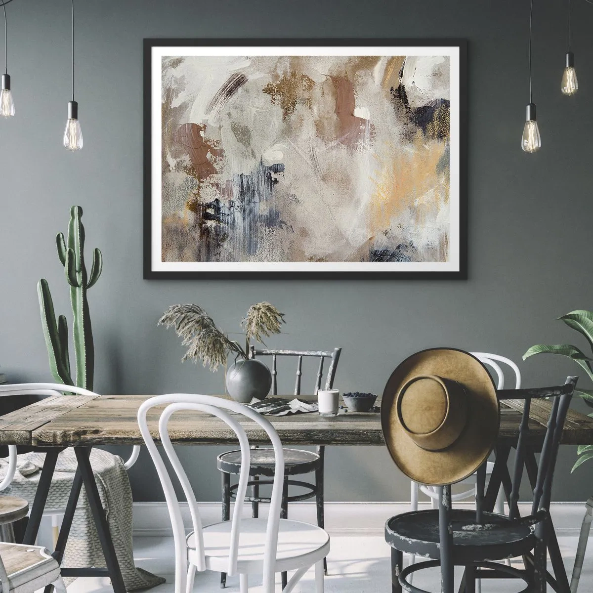 Poster in een zwarte lijst - Mistige abstractie - 50x40 cm