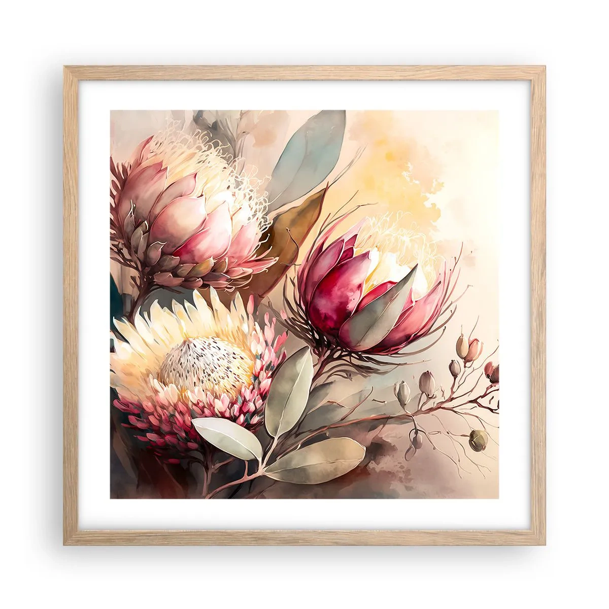 Een poster in een licht eiken lijst - In profiel en en face - 50x50 cm